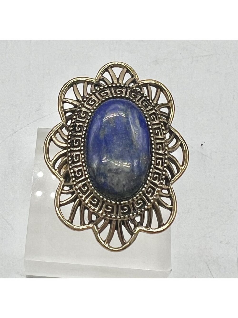 Barse Thailand Lapis Lazuli Statement Ring Gold Tone Artisan Boho Size 8
